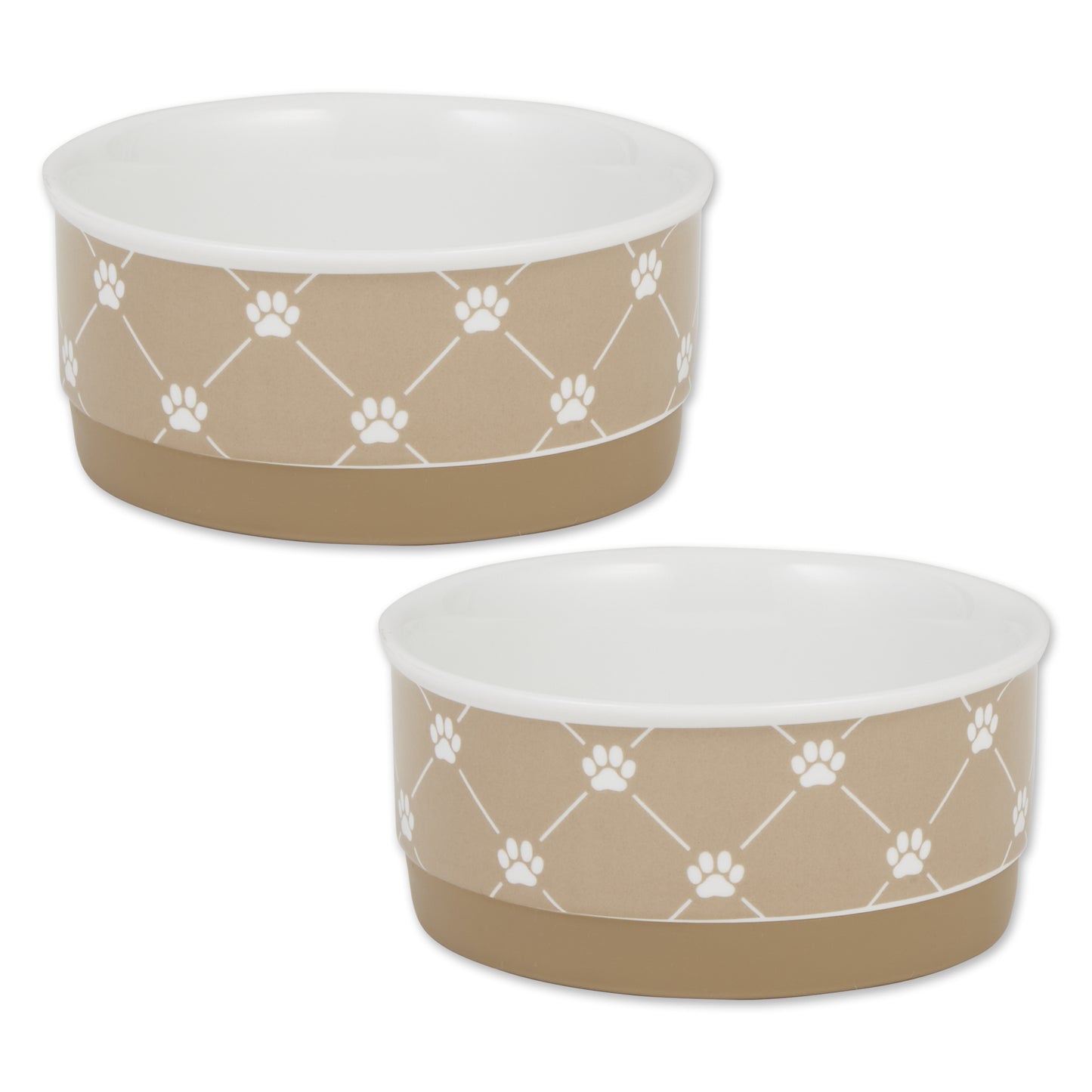 Taupe Trellis Paw Print Pet Bowl Set/2, Small - 3/4 C Capacity