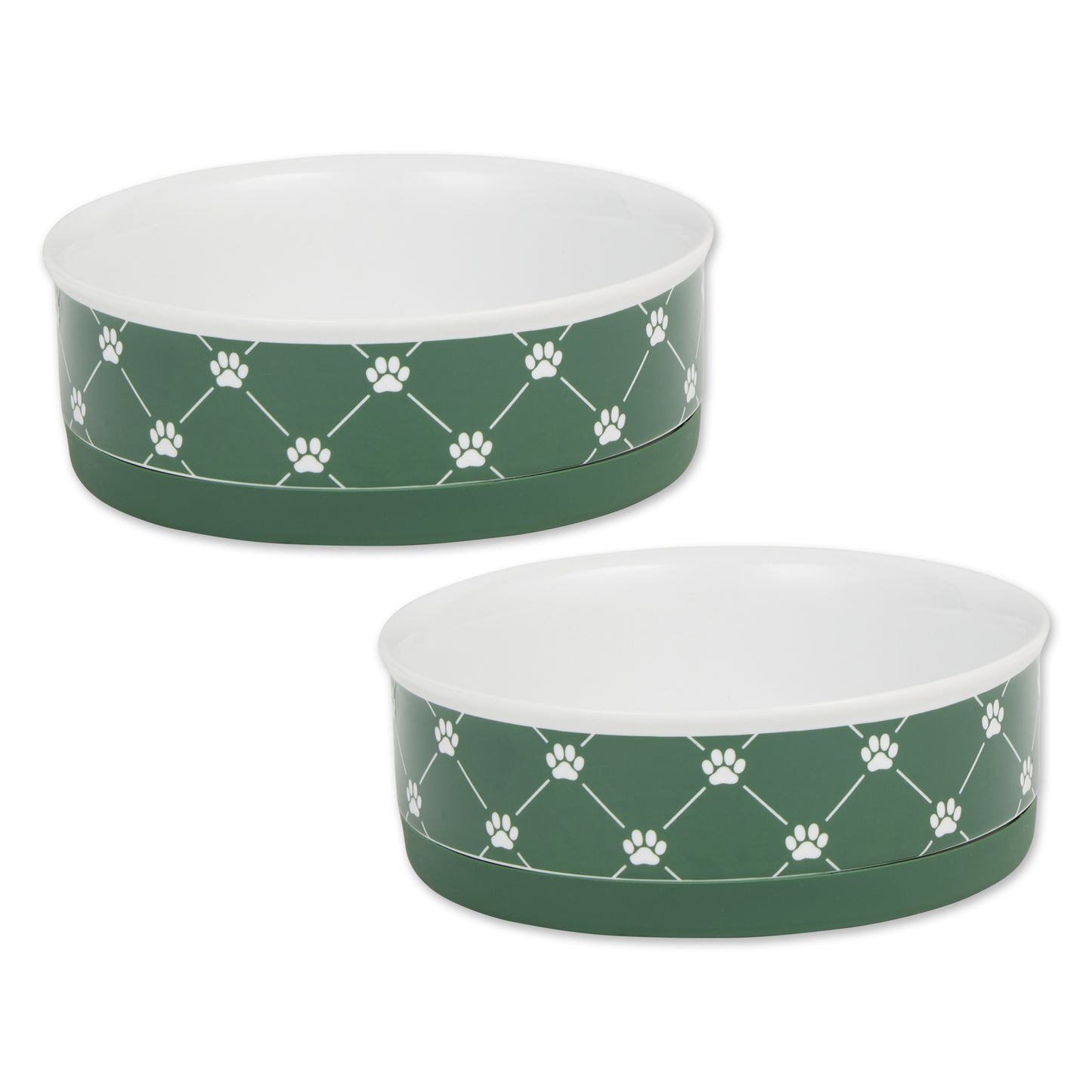 Hunter Green Trellis Paw Print Pet Bowl Set/2, Medium - 1.5 C. Capacity