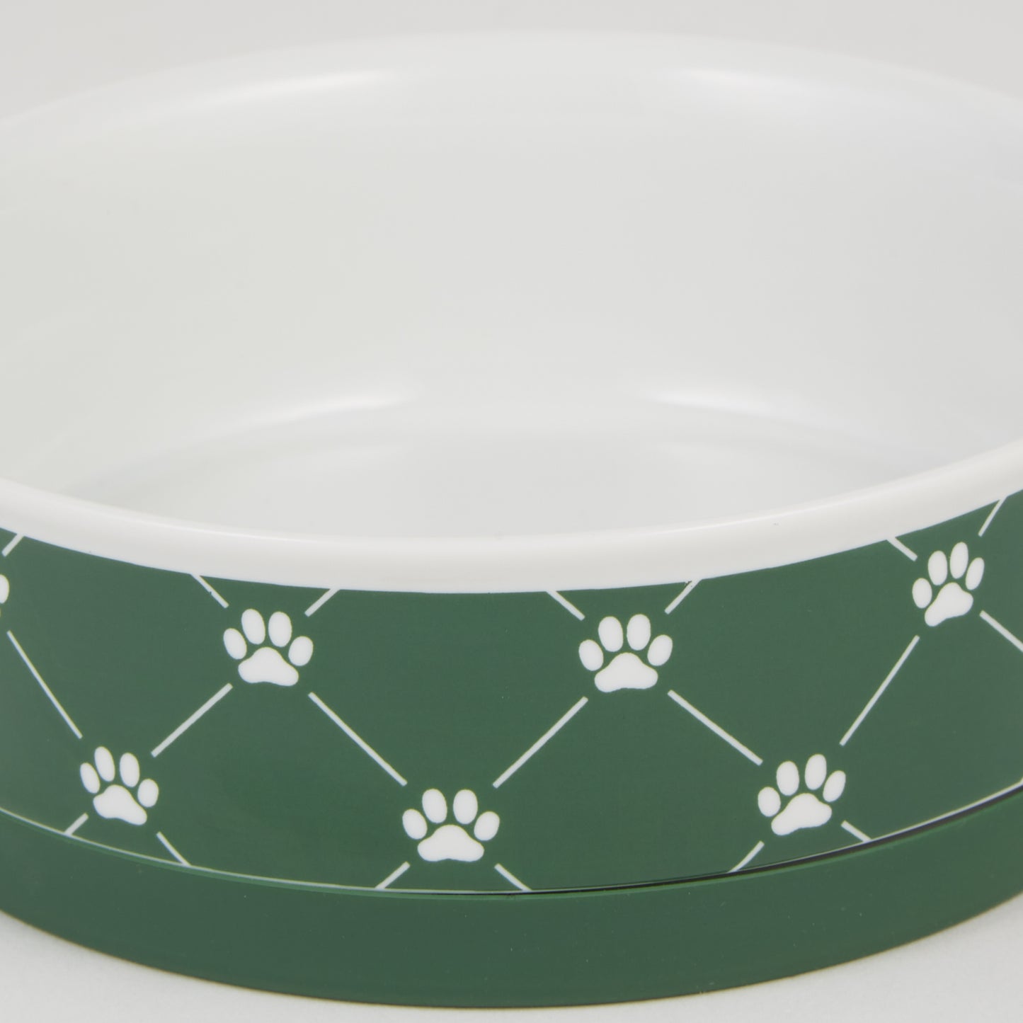 Hunter Green Trellis Paw Print Pet Bowl Set/2, Large 3.75 C. Capacity