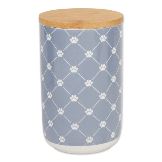 Stonewash Blue Trellis Paw Ceramic Treat Canister