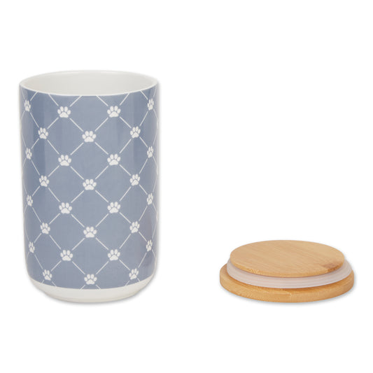 Stonewash Blue Trellis Paw Ceramic Treat Canister