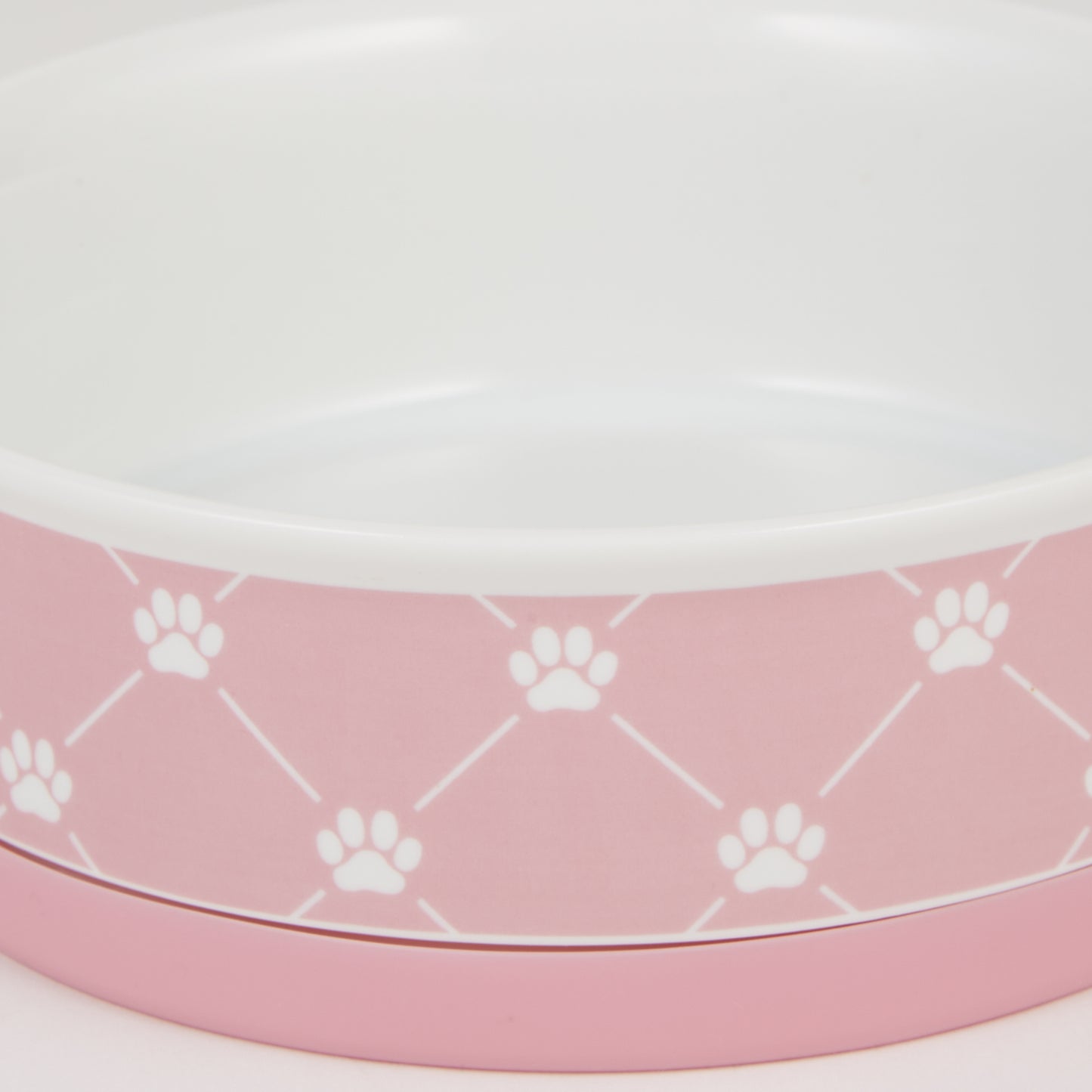 Bubble Gum Pink Blue Trellis Paw Print Pet Bowl Set/2, Small - 3/4 C Capacity