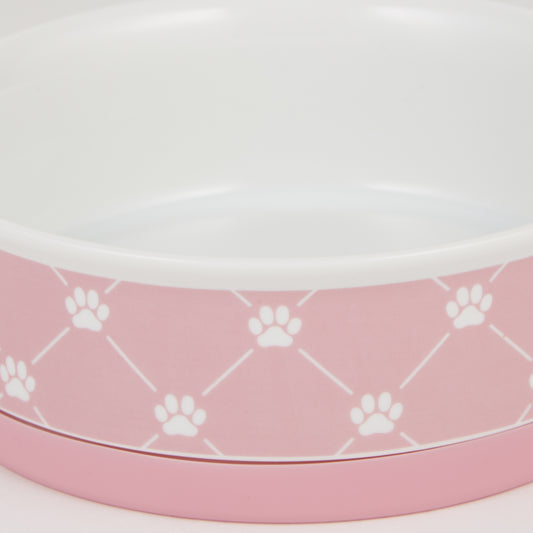 Stonewash Blue Trellis Paw Print Pet Bowl Set/2, Large 3.75 C. Capacity