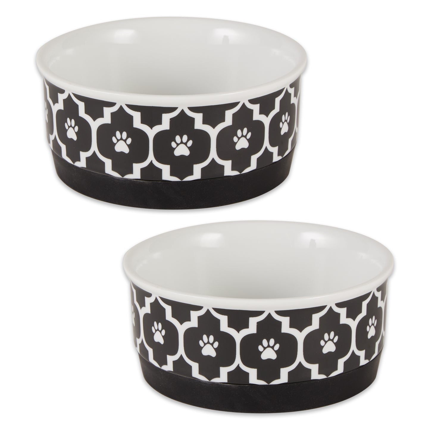 Black Lattice Paw Print Pet Bowl Set/2, Small - 3/4 C Capacity