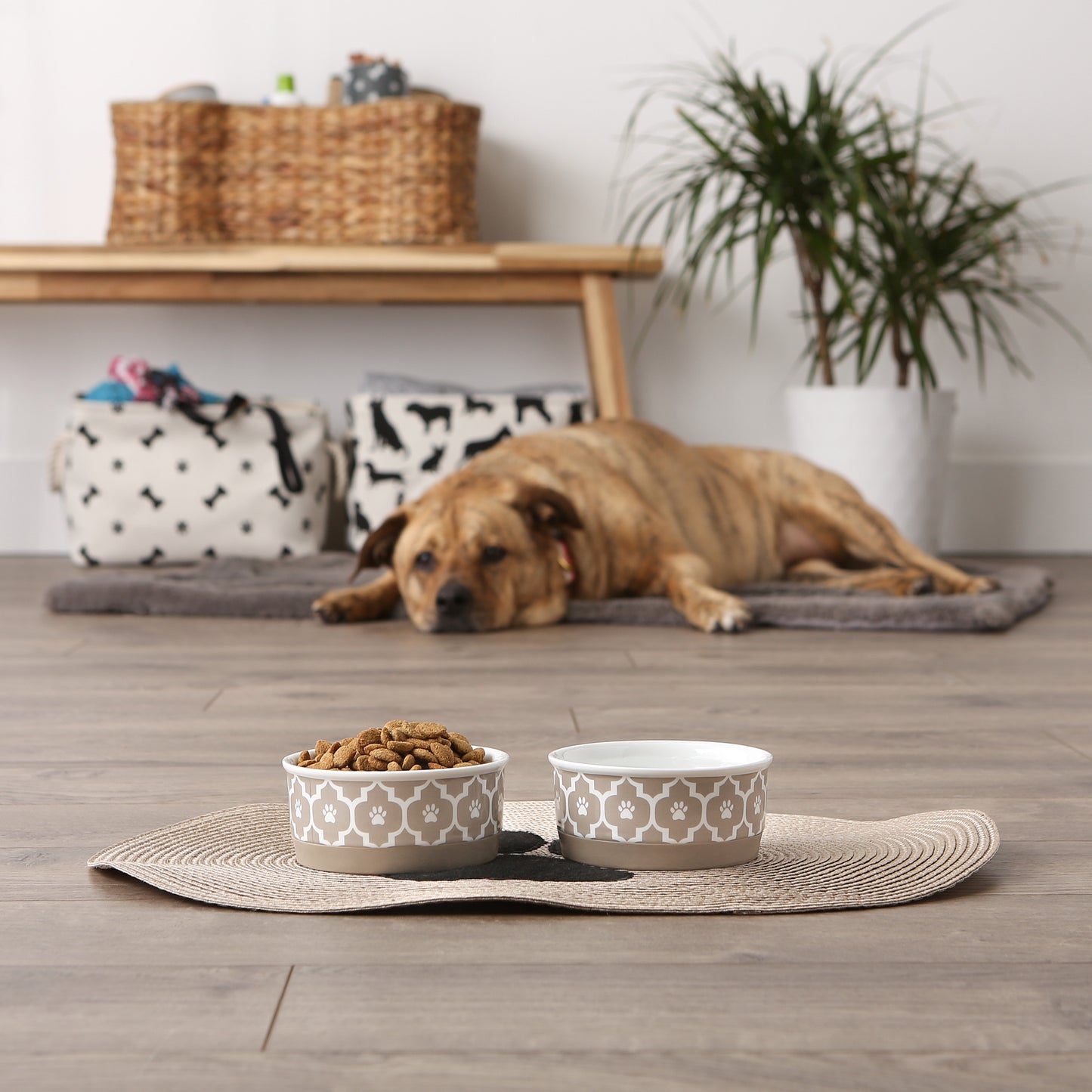 Pet Bowl Lattice Stone Small 4.25Dx2H Set of 2