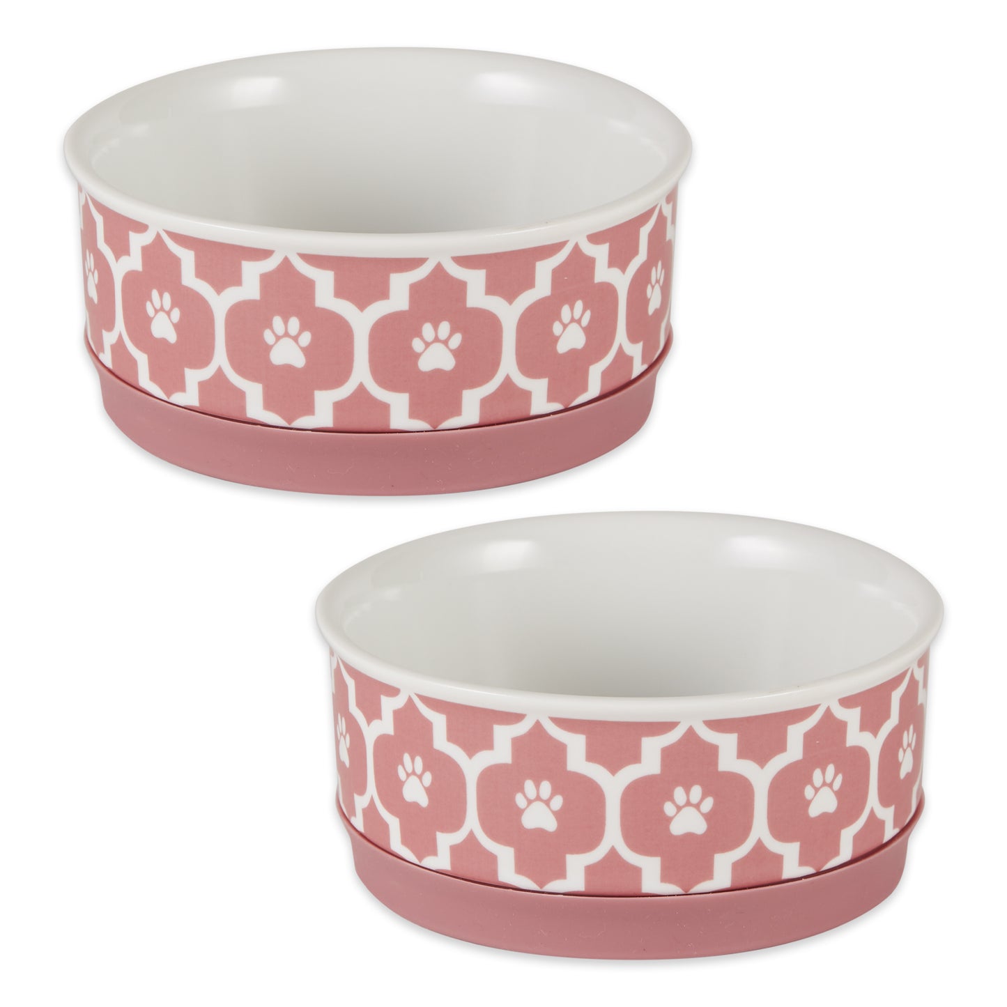 Rose Lattice Paw Print Pet Bowl Set/2, Small - 3/4 C Capacity