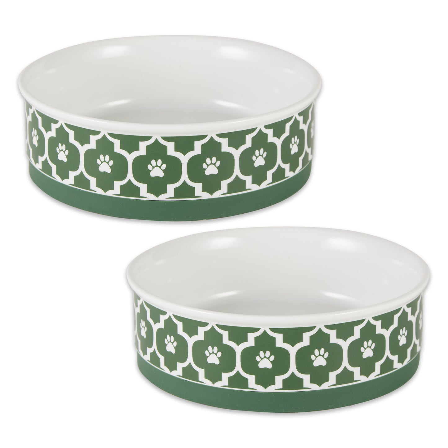 Hunter Green Lattice Paw Print Pet Bowl Set/2, Large 3.75 C. Capacity