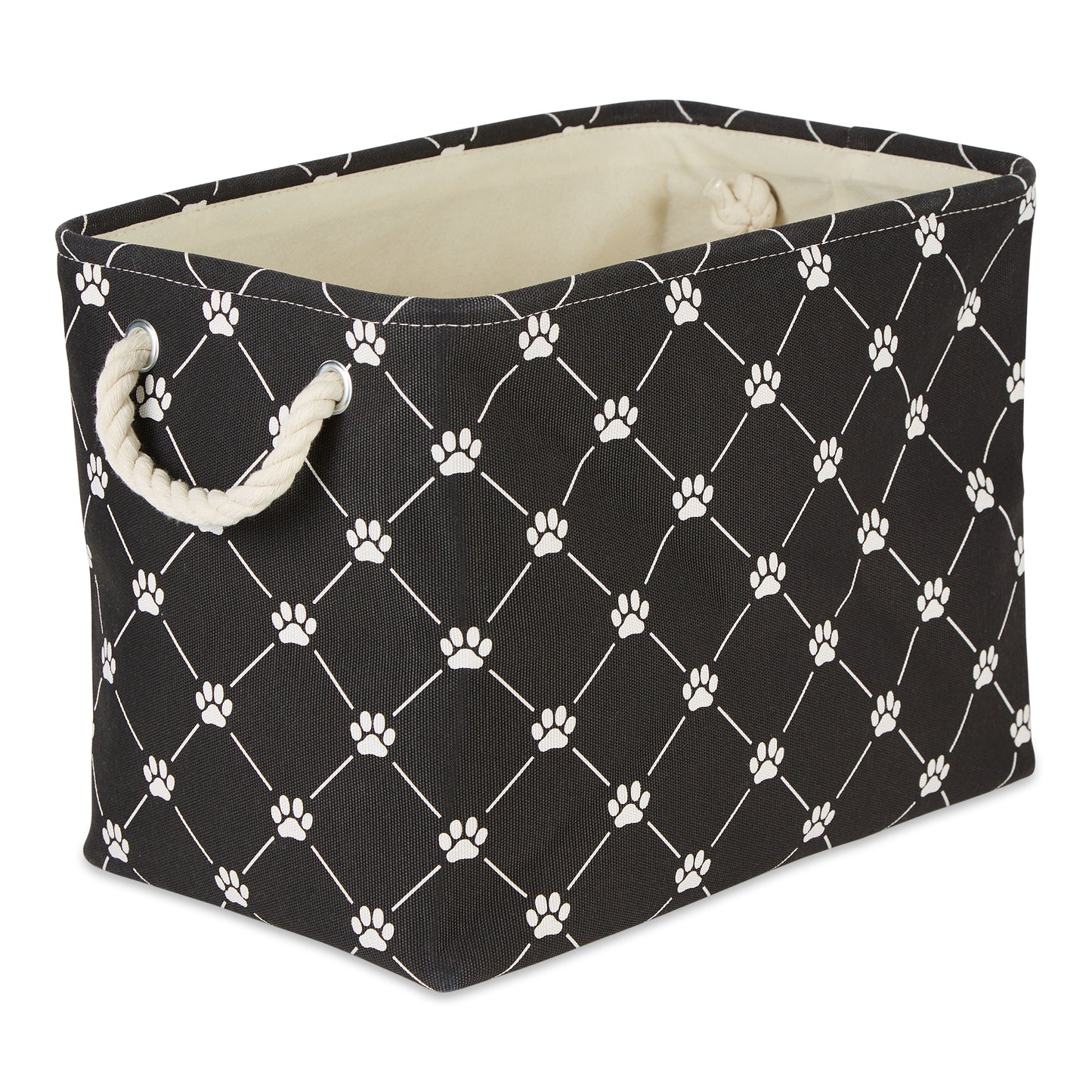 Bone Dry Collapsible Pet Storage Bin, Trellis Paw Print, Black, Small - 14x8x9"