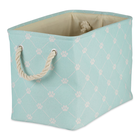 Bone Dry Collapsible Pet Storage Bin, Trellis Paw Print, Aqua, Small - 14x8x9"