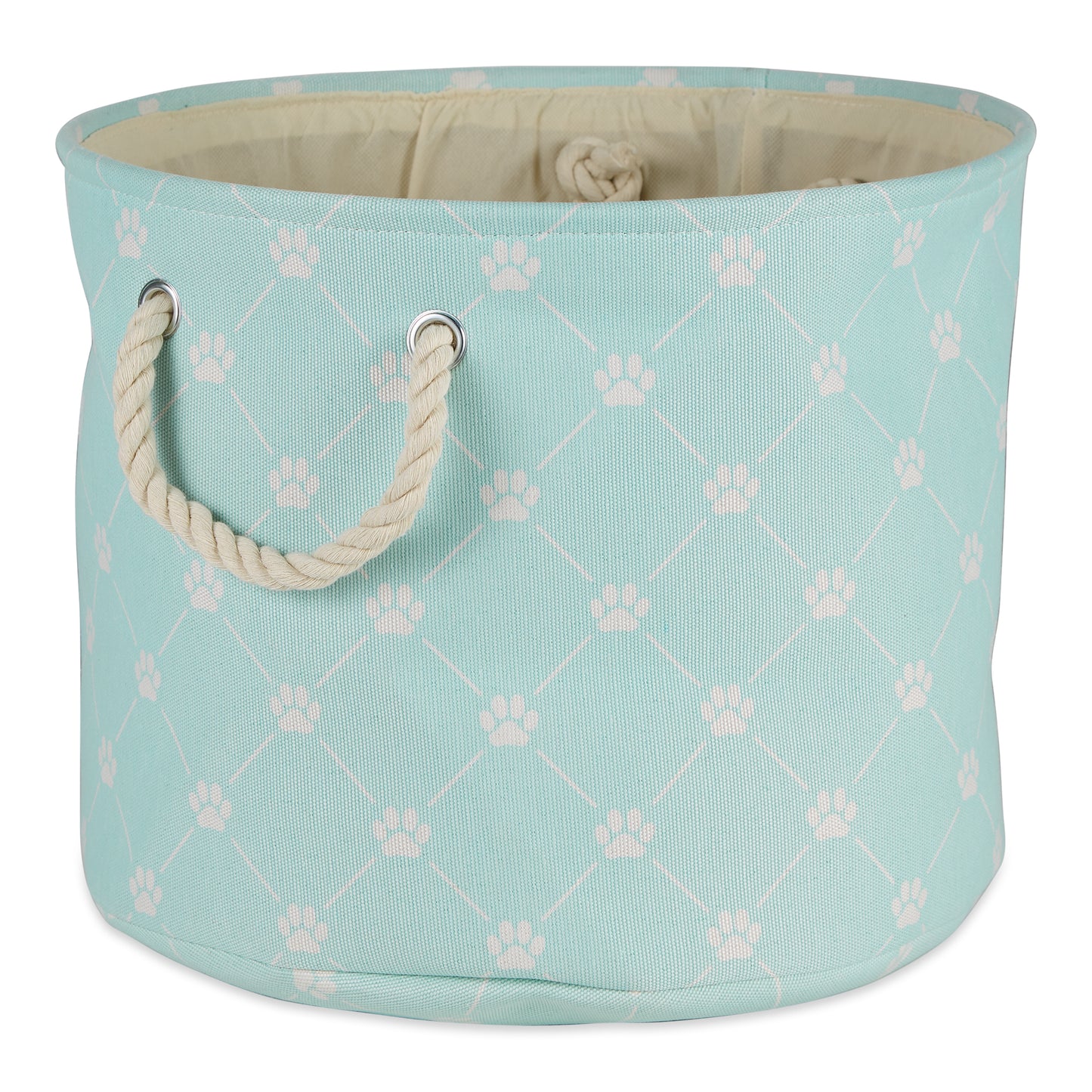 Bone Dry Collapsible Pet Storage Collapsible Bin, Trellis Paw Print, Aqua, Medium Round - 15x12"