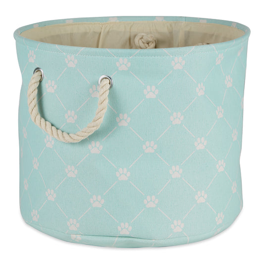 Bone Dry Collapsible Pet Storage Collapsible Bin, Trellis Paw Print, Aqua, Large Round - 18x15"