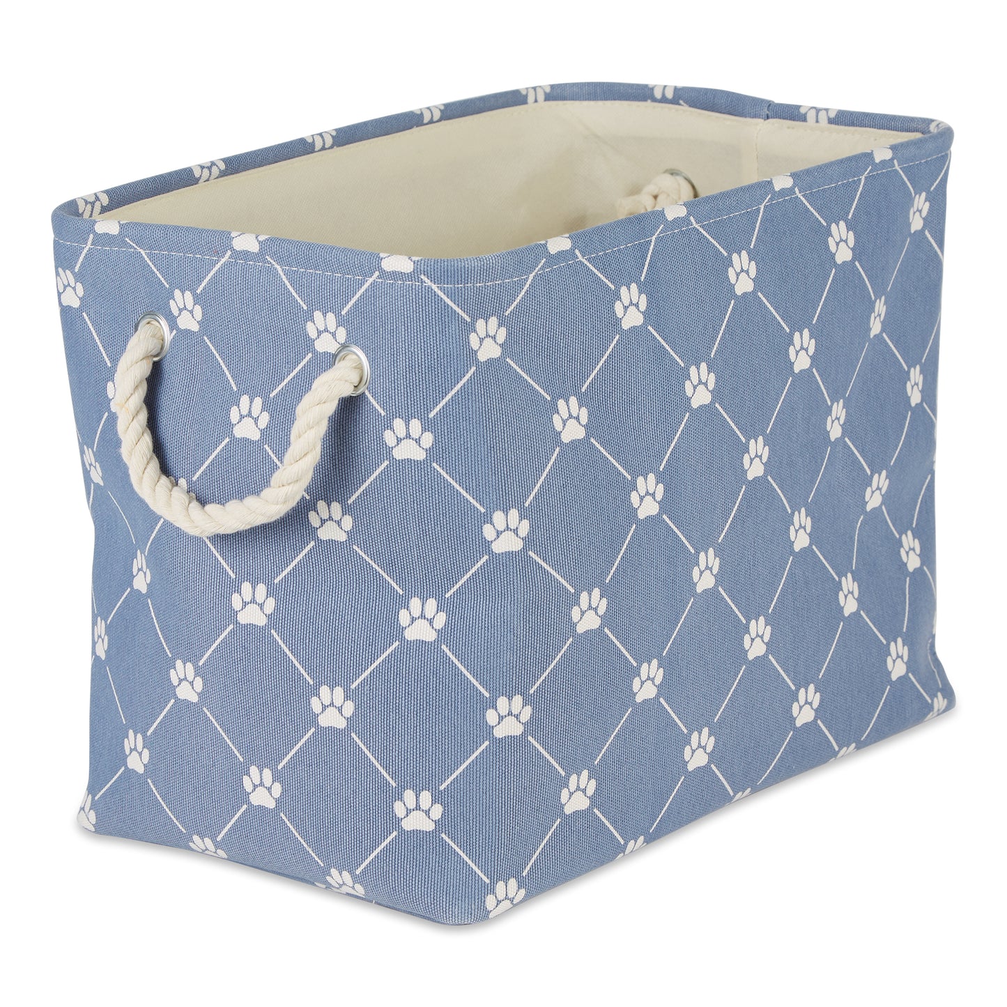 Bone Dry Collapsible Pet Storage Bin, Trellis Paw Print, Stonewash Blue, Small - 14x8x9"