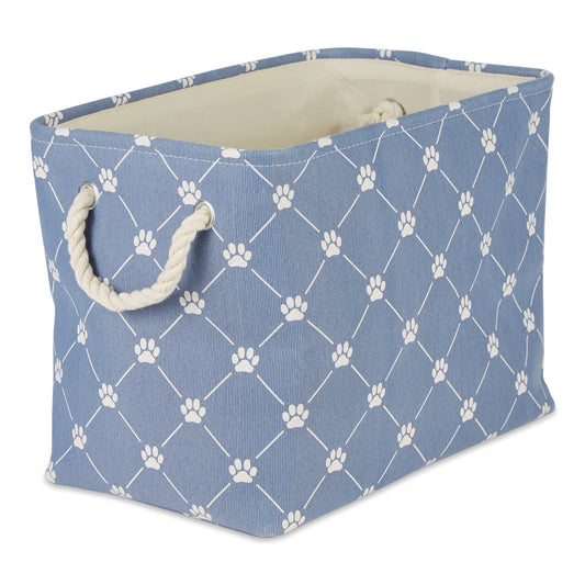 Bone Dry Collapsible Pet Storage Bin, Trellis Paw Print, Stonewash Blue, Large - 17.5x12x15"