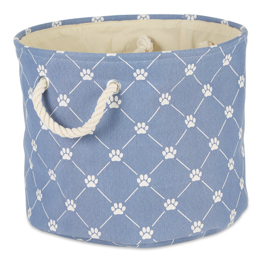 Bone Dry Collapsible Pet Storage Collapsible Bin, Trellis Paw Print, Stonewash Blue, Medium Round - 15x12"