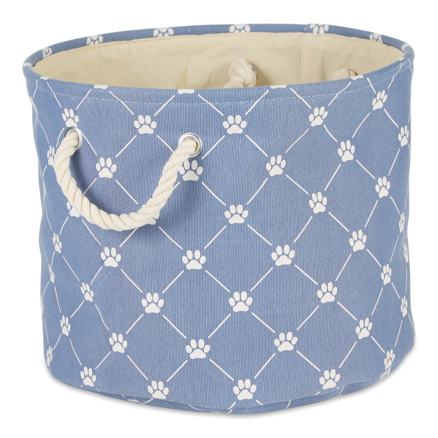 Bone Dry Collapsible Pet Storage Collapsible Bin, Trellis Paw Print, Stonewash Blue, Large Round - 18x15"