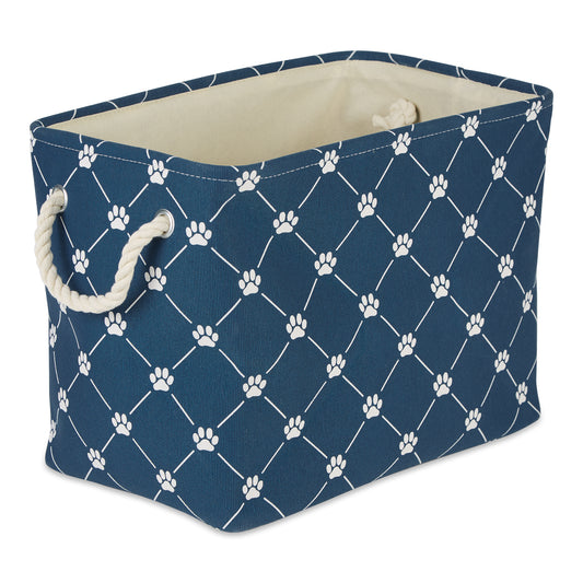 Bone Dry Collapsible Pet Storage Bin, Trellis Paw Print, Navy, Small - 14x8x9"