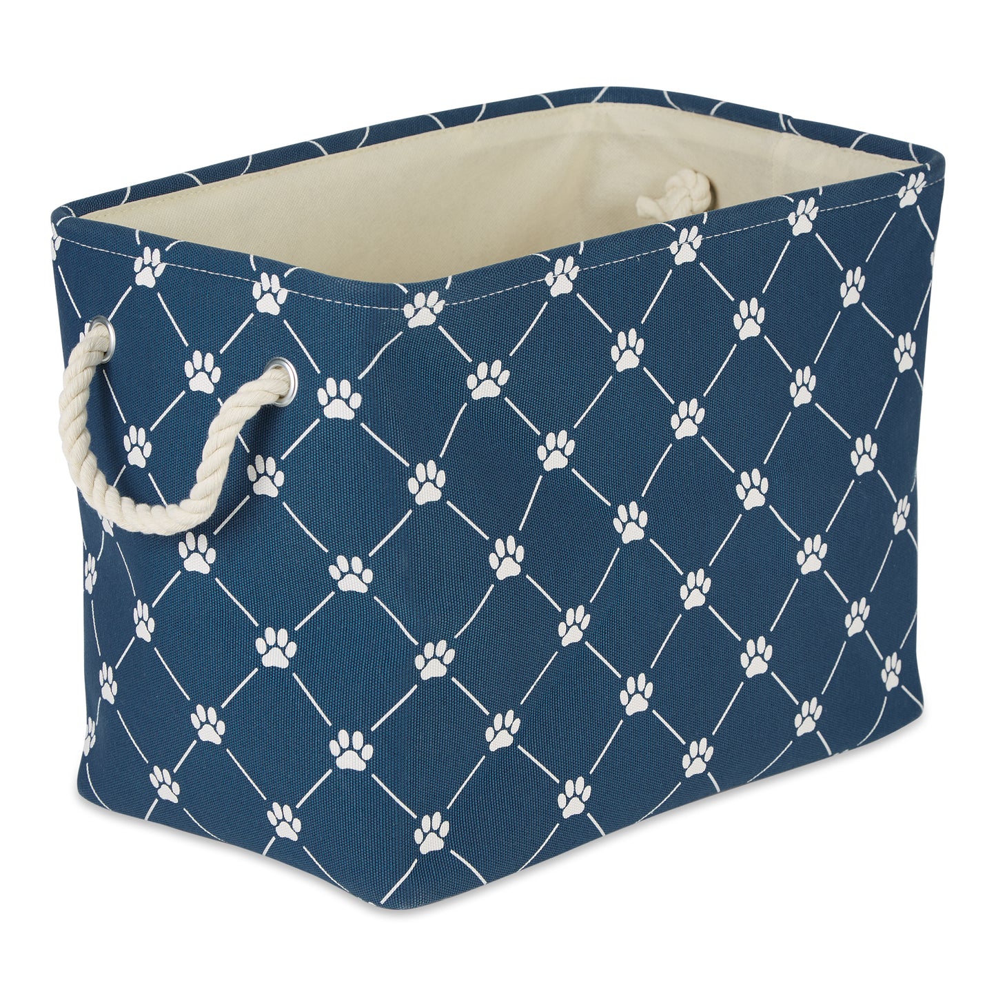 Bone Dry Collapsible Pet Storage Bin, Trellis Paw Print, Navy, Medium - 16x10x12"