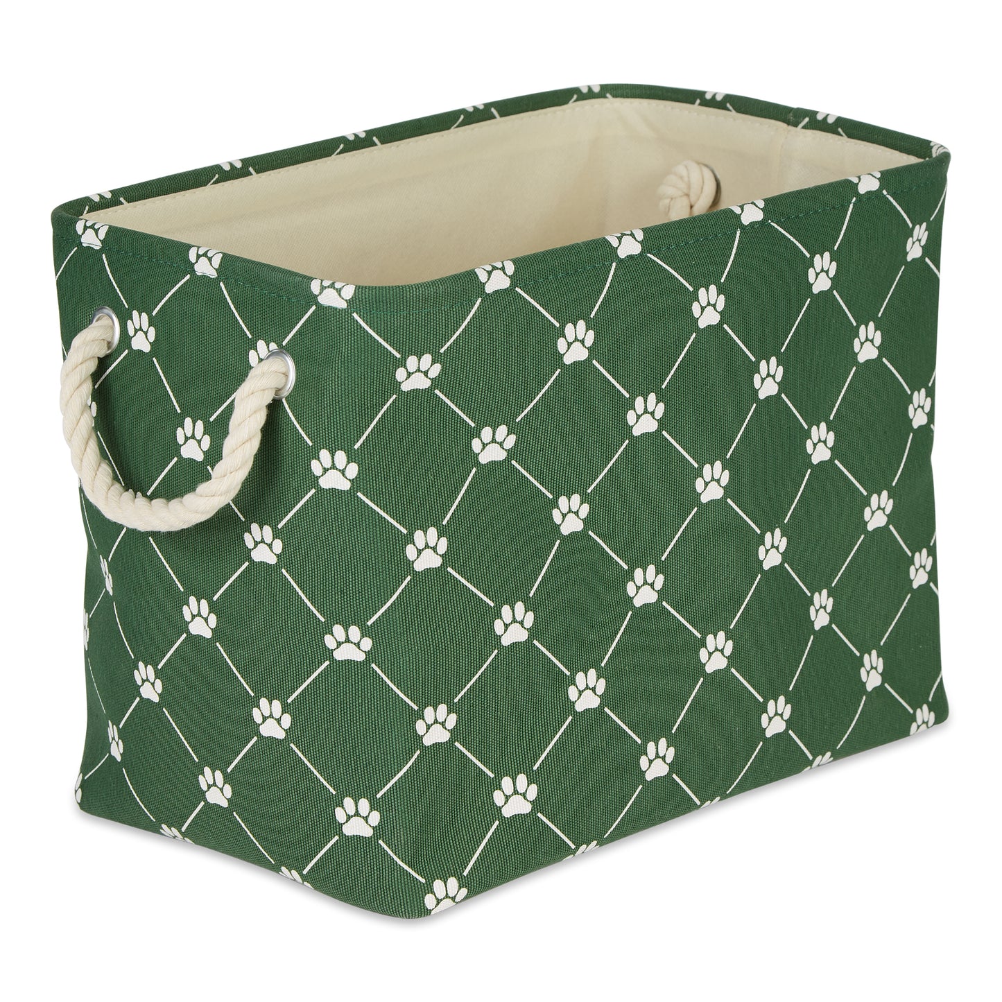 Bone Dry Collapsible Pet Storage Bin, Trellis Paw Print, Hunter Green, Large - 17.5x12x15"