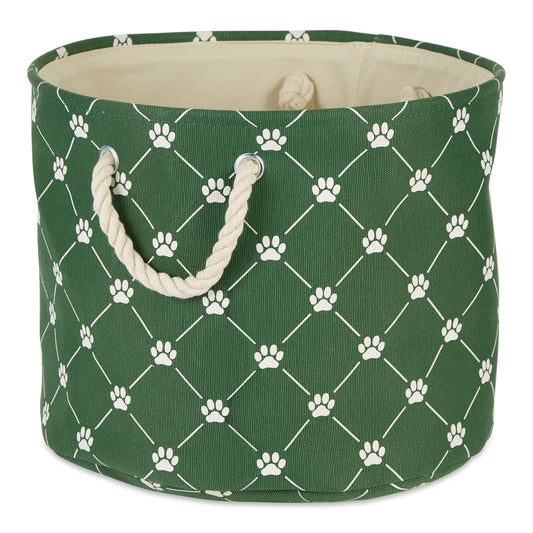 Bone Dry Collapsible Pet Storage Collapsible Bin, Trellis Paw Print, Hunter Green, Small Round - 12x9"