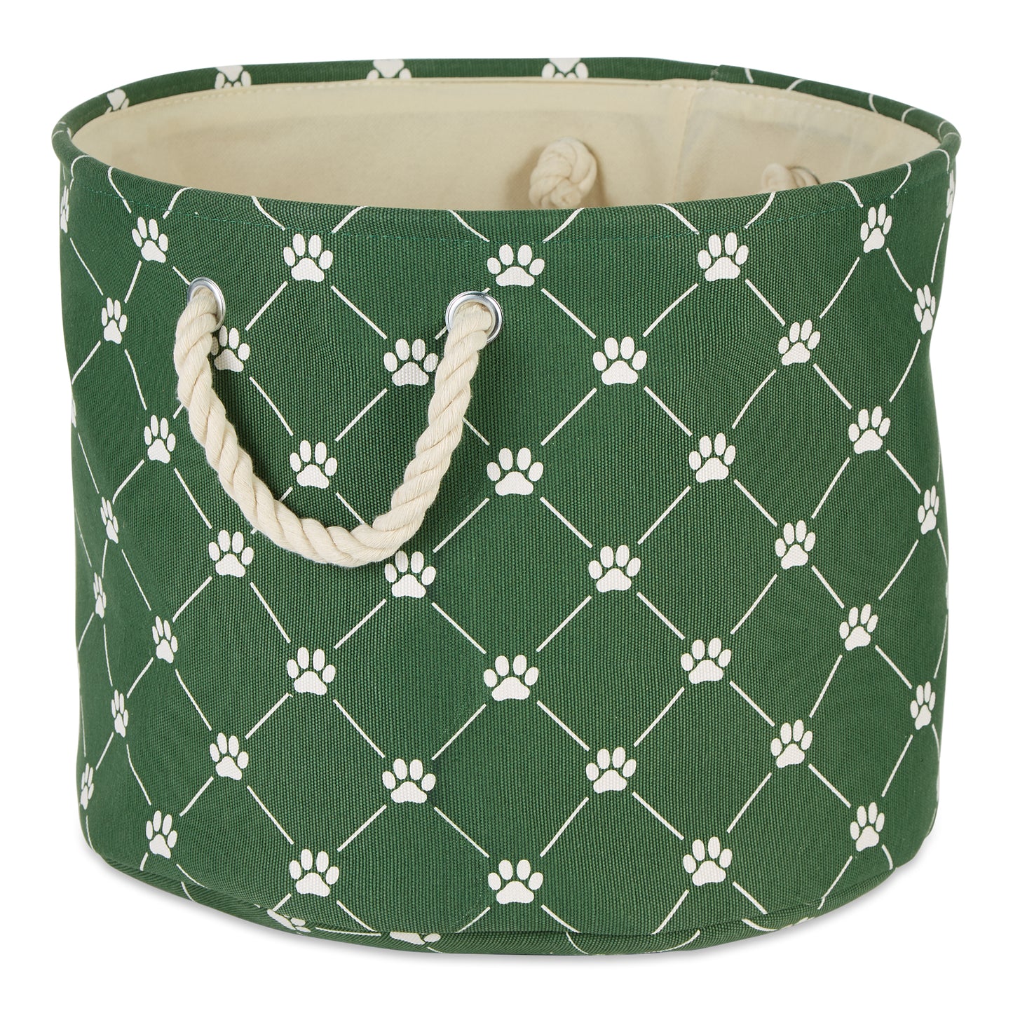 Bone Dry Collapsible Pet Storage Collapsible Bin, Trellis Paw Print, Hunter Green, Medium Round - 15x12"