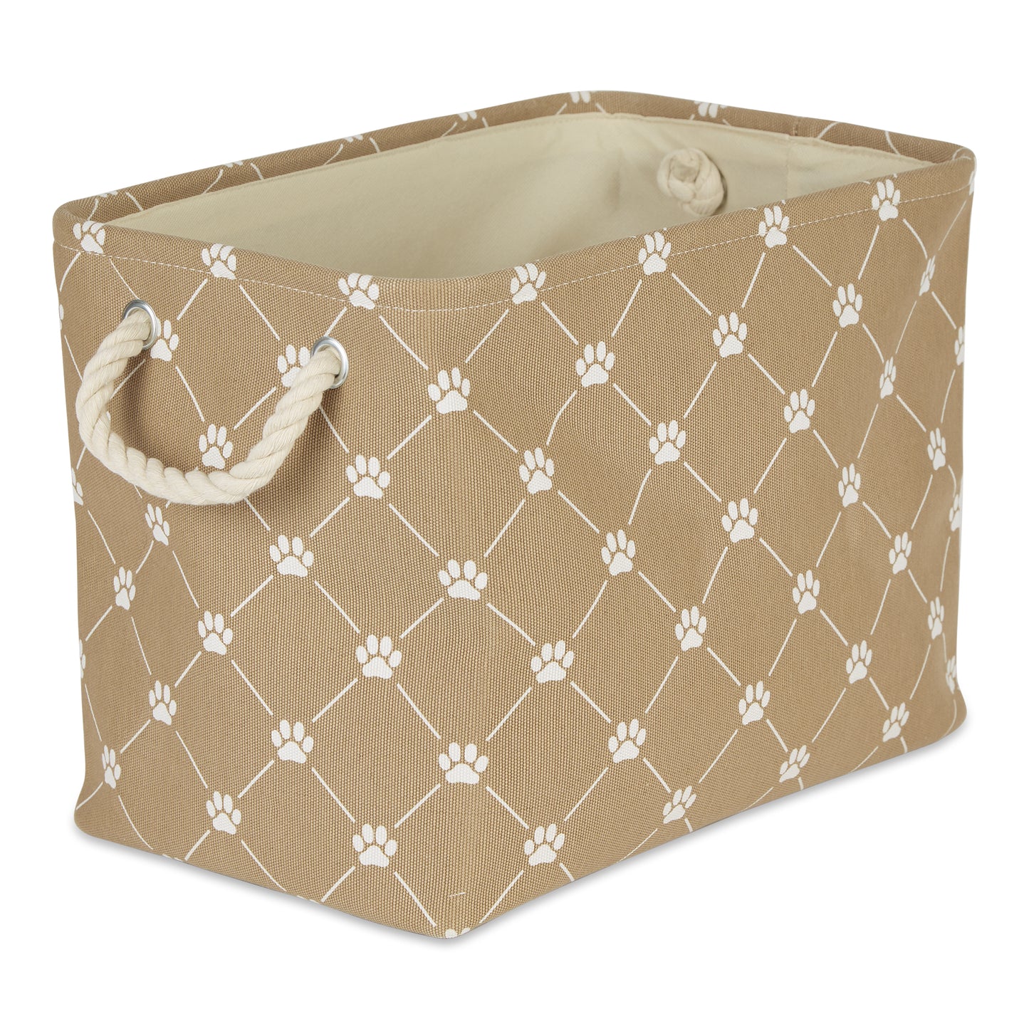 Bone Dry Collapsible Pet Storage Bin, Trellis Paw Print, Taupe, Small - 14x8x9"