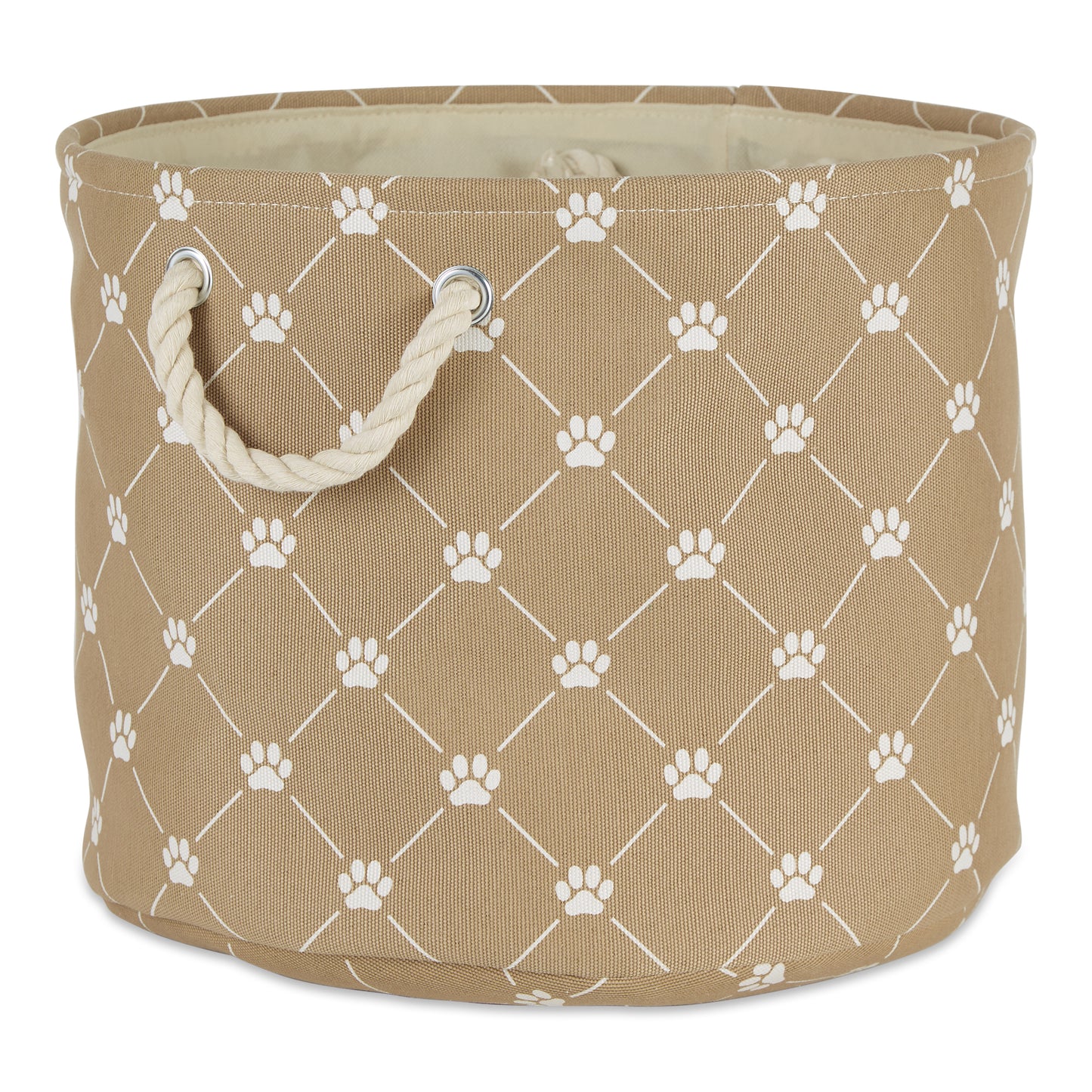 Bone Dry Collapsible Pet Storage Collapsible Bin, Trellis Paw Print, Taupe, Medium Round - 15x12"