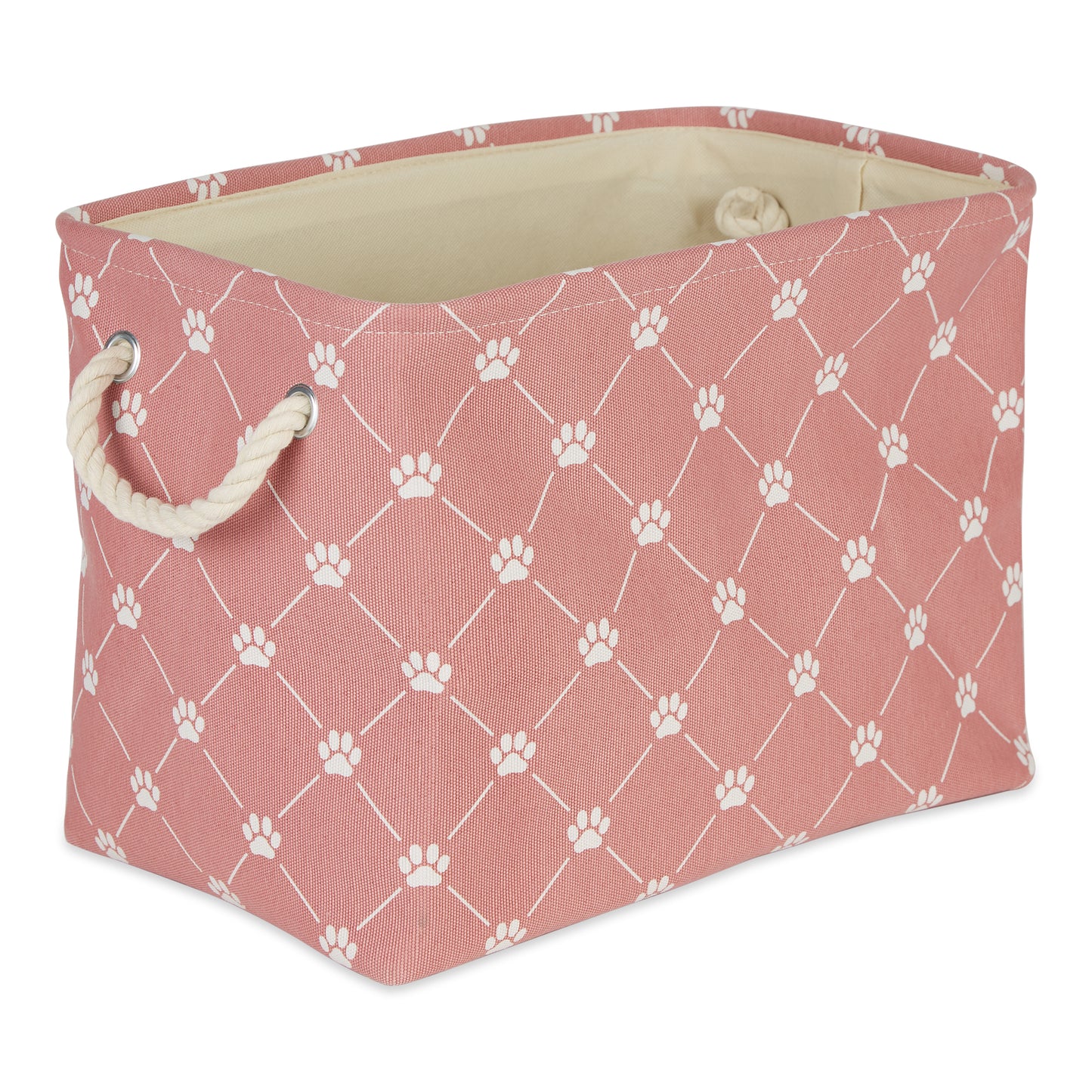 Bone Dry Collapsible Pet Storage Bin, Trellis Paw Print, Rose, Large - 17.5x12x15"