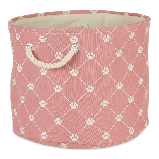 Bone Dry Collapsible Pet Storage Collapsible Bin, Trellis Paw Print, Rose, Small Round - 12x9"