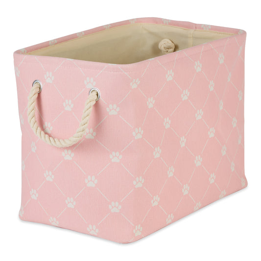 Bone Dry Collapsible Pet Storage Bin, Trellis Paw Print, Pink, Small - 14x8x9"