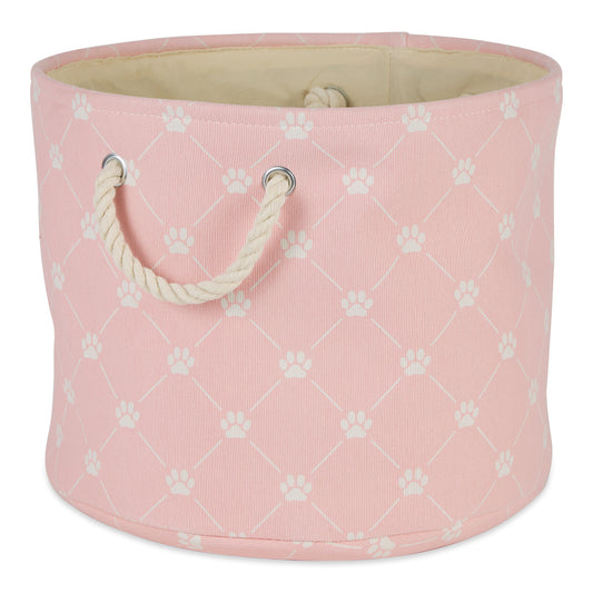 Bone Dry Collapsible Pet Storage Collapsible Bin, Trellis Paw Print, Pink, Small Round - 12x9"