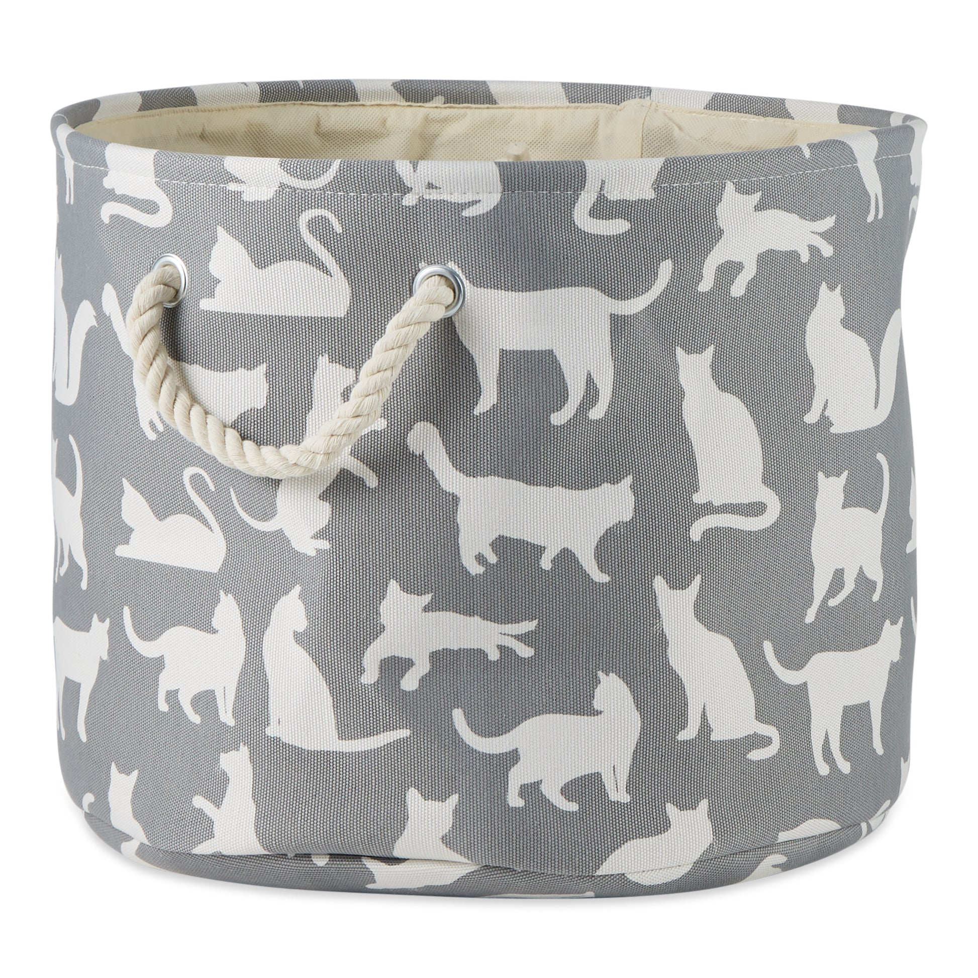 Polyester Pet Bin Cats Meow Gray Round Small 9X12X12