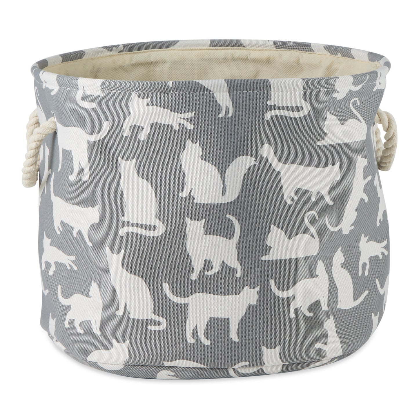 Bone Dry Collapsible Pet Storage Bin, Cat's Meow Print, Gray, Small Round - 9x12"