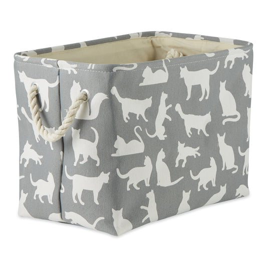 Polyester Pet Bin Cats Meow Gray Rectangle Large 17.5X12X15