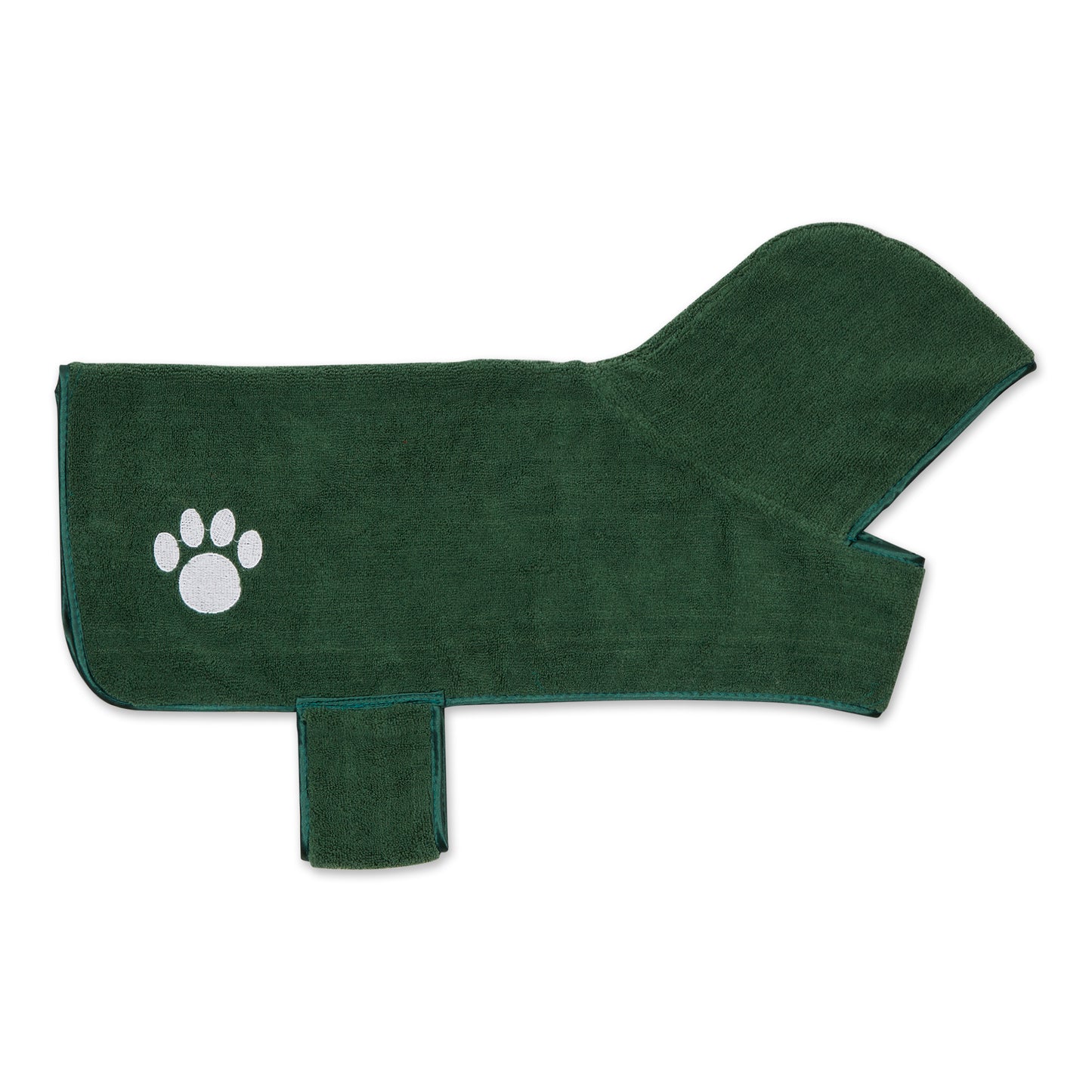 Bone Dry Terry Microfiber Pet Robe, Embroidered Paw Print - Hunter Green - Medium, 20-35 Lbs