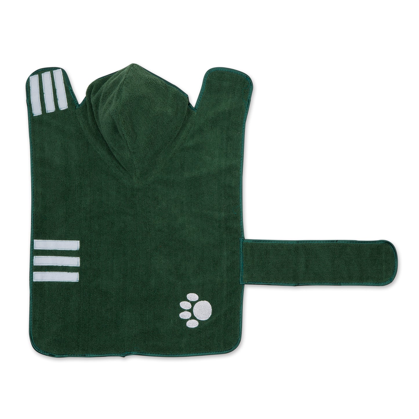 Bone Dry Terry Microfiber Pet Robe, Embroidered Paw Print - Hunter Green - Medium, 20-35 Lbs