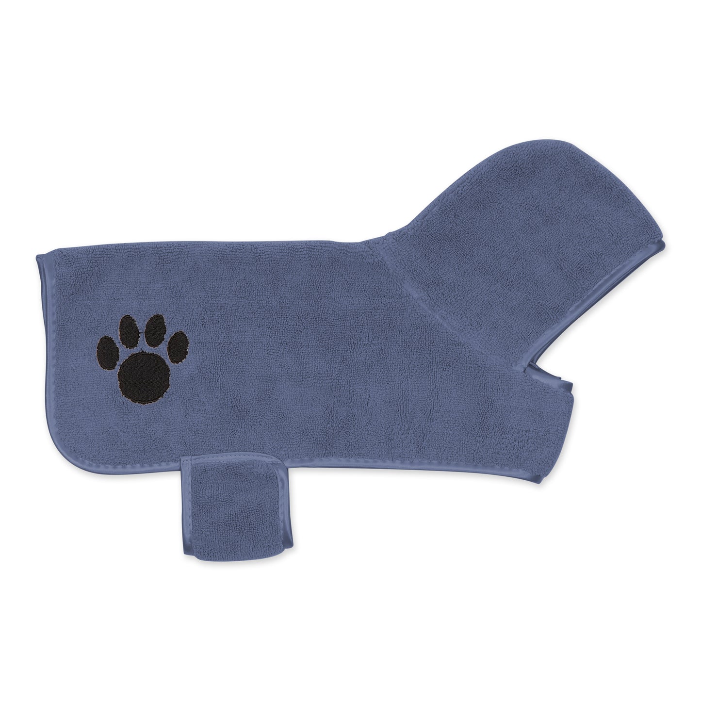 Bone Dry Terry Microfiber Pet Robe, Embroidered Paw Print - Stonewash Blue - Small, 10-20 lbs