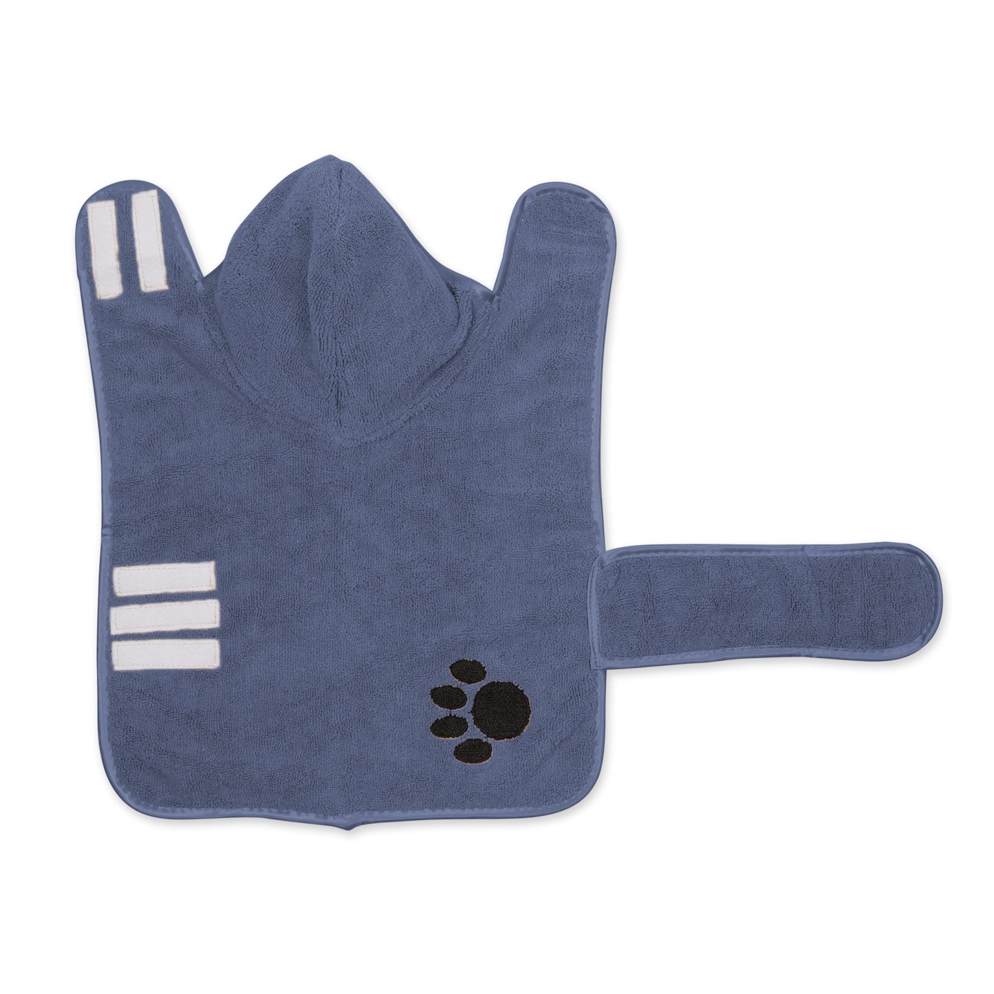 Bone Dry Terry Microfiber Pet Robe, Embroidered Paw Print - Stonewash Blue - Small, 10-20 lbs