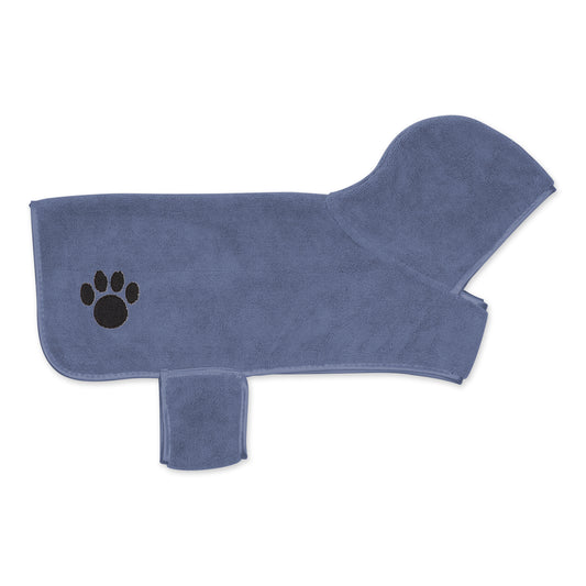 Stonewash Blue Embroidered Paw Medium Pet Robe