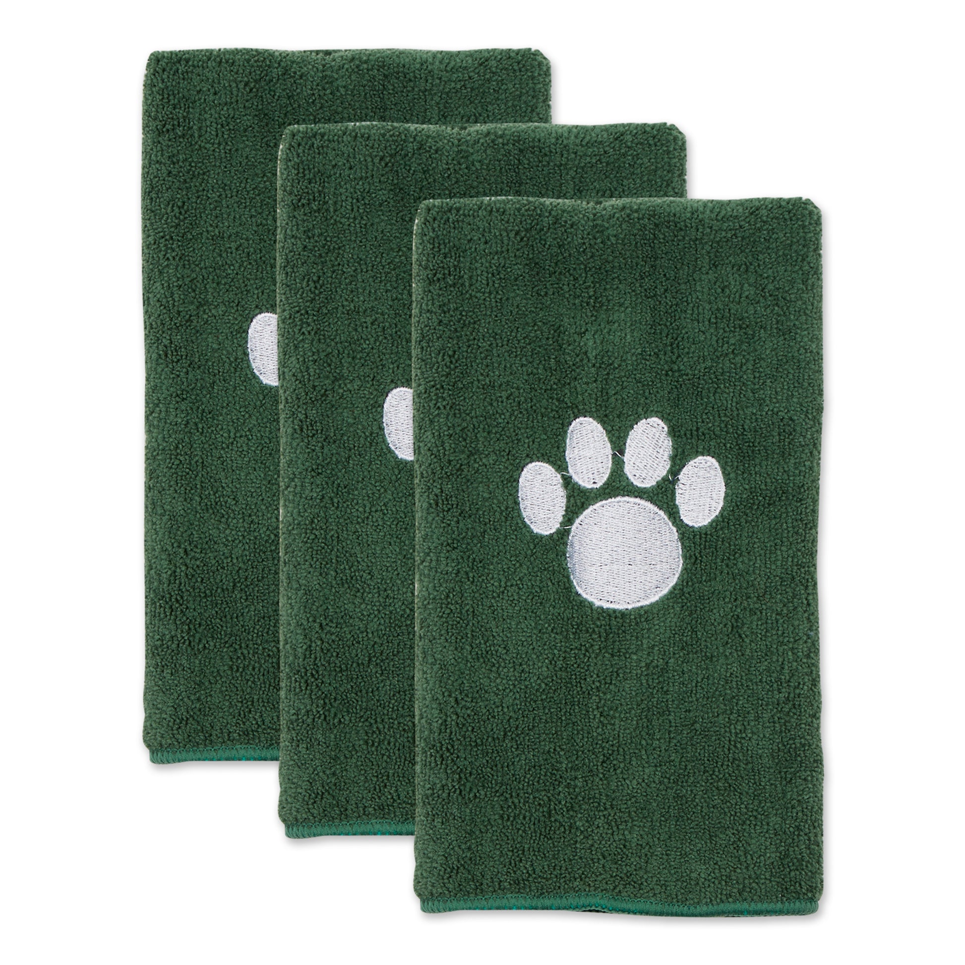 Hunter Green Embroidered Paw Small Pet Towel Set of 3