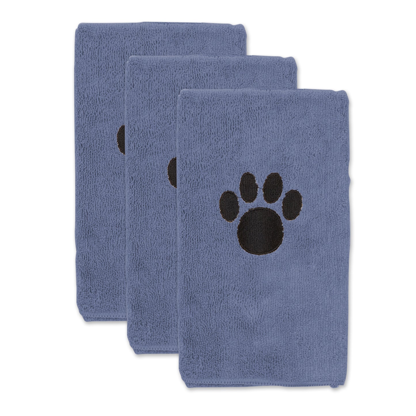 Bone Dry Small Pet Towel Set - 3 Pack - Embroidered Paw, Stonewash Blue, 15x30"