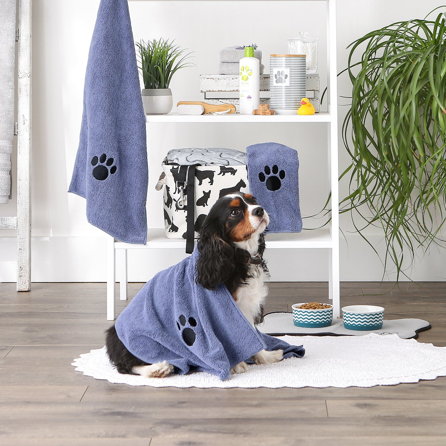 Bone Dry Small Pet Towel Set - 3 Pack - Embroidered Paw, Stonewash Blue, 15x30"