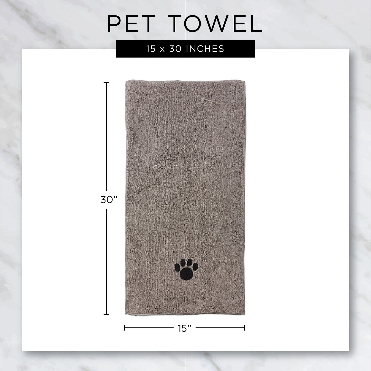 Bone Dry Small Pet Towel Set - 3 Pack - Embroidered Paw, Stonewash Blue, 15x30"