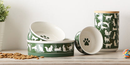 Pet Bowl Cats Meow Hunter Green Medium 6Dx2H Set of 2