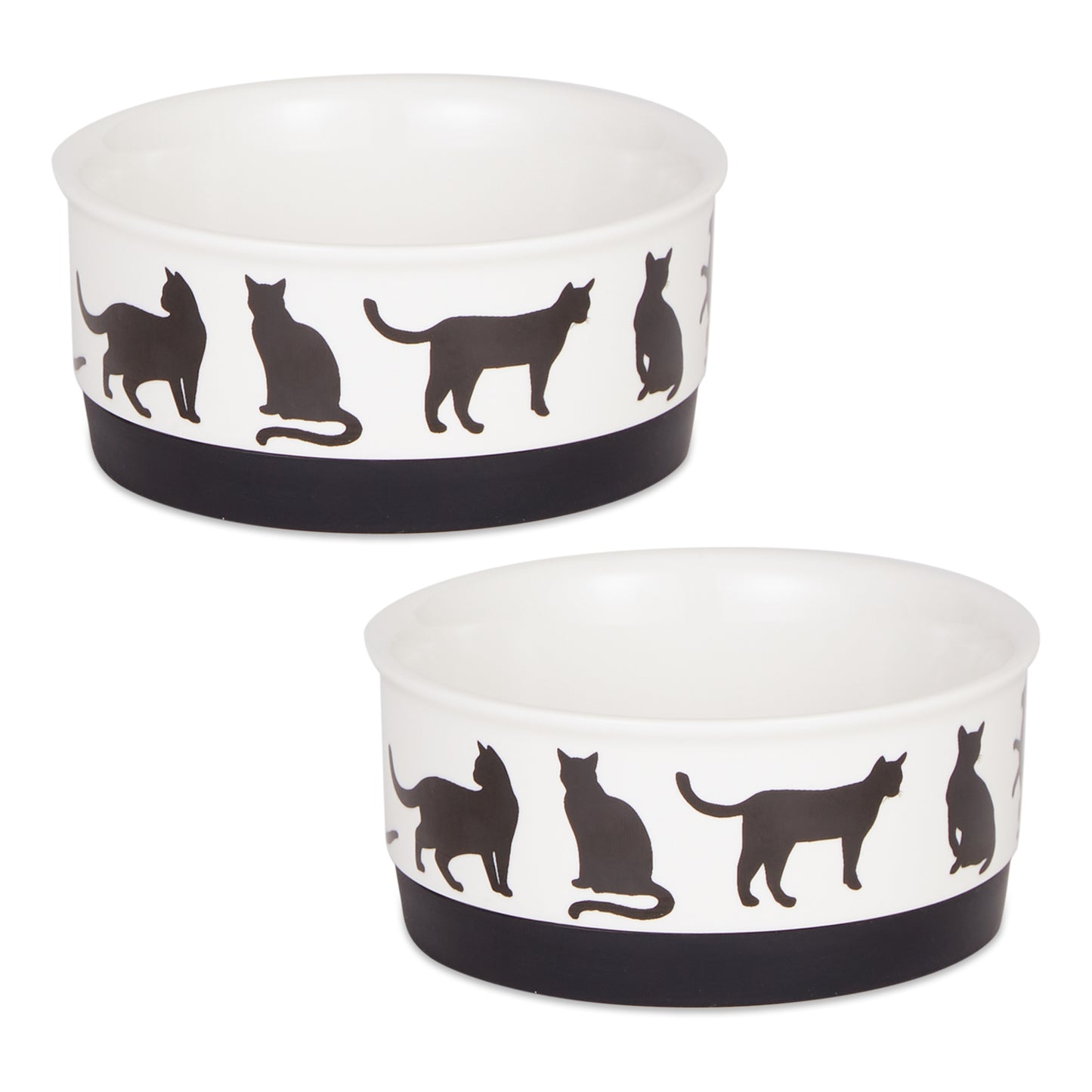 Black/White Cat's Meow Pet Bowl Set/2, Small - 3/4 C. Capacity