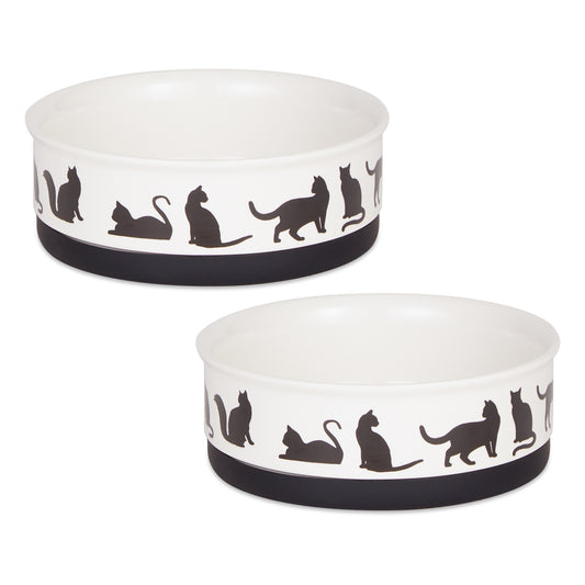 Black/White Cat's Meow Pet Bowl Set/2, Medium - 1.5 C. Capacity