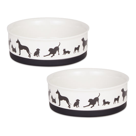 Black/White Dog Show Pet Bowl Set of 2, Medium - 1.5 C. Capacity