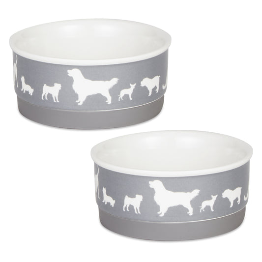 Gray Dog Show Pet Bowl Set of 2, Small - 3/4 C Capacity