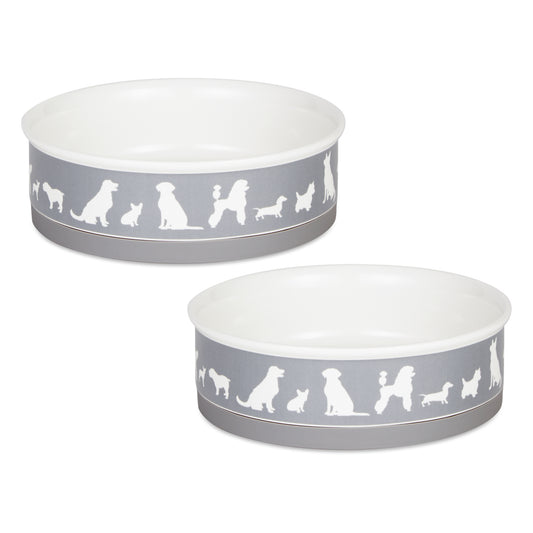 Gray Dog Show Pet Bowl Set of 2, Large 3.75 C. Capacity