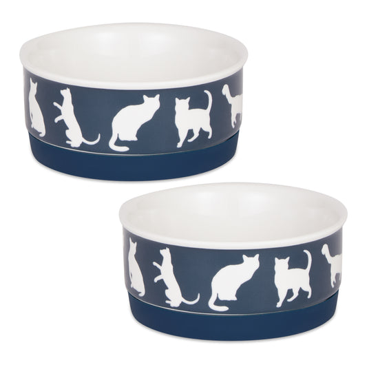 Navy Cat's Meow Pet Bowl Set of 2, Small - 3/4 C Capacity