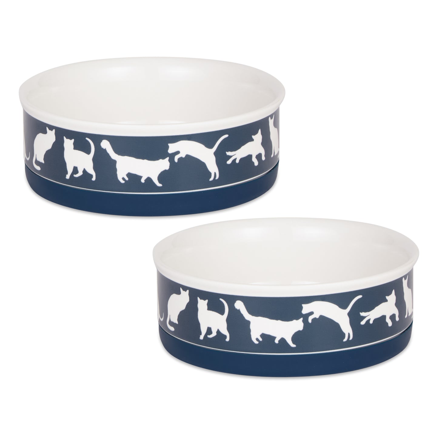 Navy Cat's Meow Pet Bowl Set/2, Medium - 1.75 C. Capacity